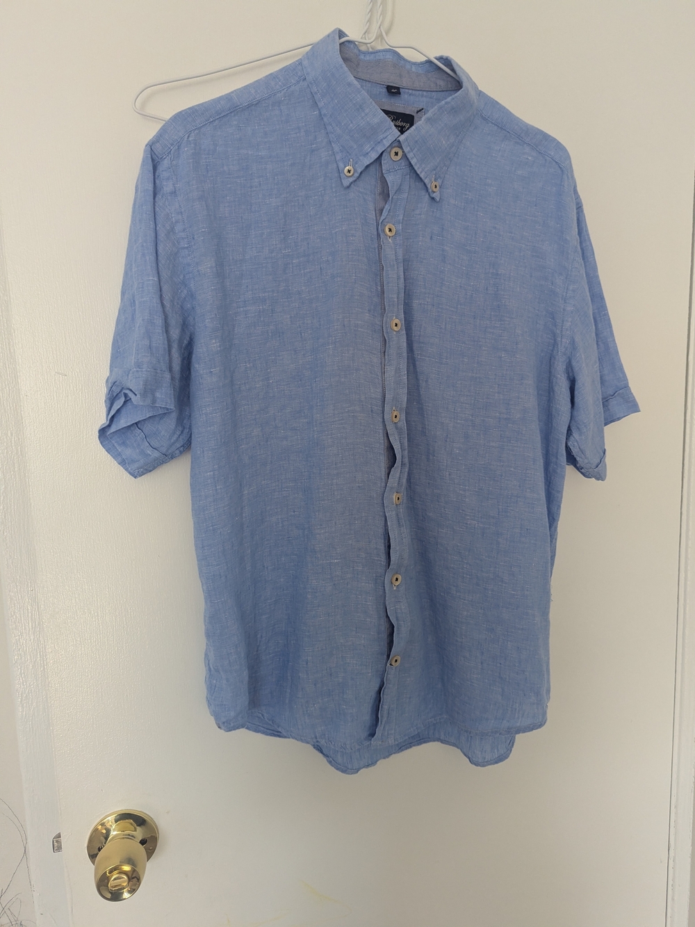 Tom Rusborg Copenhagen Mens Linen Shirt L Light Blue Short Sleeve Pure Linen